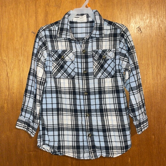 •CRAZY 8•LITTLE BOYS' BLUE PLAID FLANNEL BUTTON UP TOP SIZE 5-6 100% COTTON - Picture 3 of 7